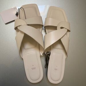 Zara New Women White Square Toe Double strap Sandals Size 42.